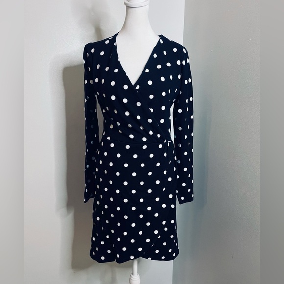 NWT LOFT Navy Polka Dot Wrap Dress - Size 4 - Picture 1 of 10